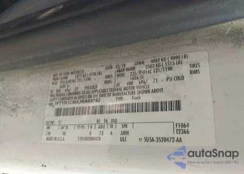 2018 Ford Transit-250 z USA, uszkodzony, nr VIN 1FTYR1CMXJKA69782